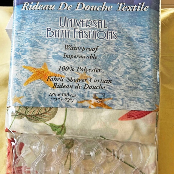 SHOWER CURTAIN, 72 X 72 INCHES, FLORAL FABRIC, WATERPROOF, WITH HOOKS, 100% POLY - Picture 1 of 3